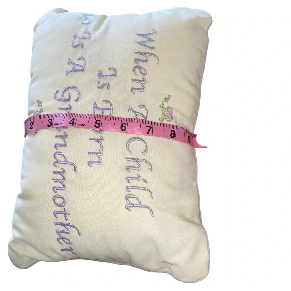 Vintage Embroidered White Purple Pillow When A child Is Born So Is a Grandmother